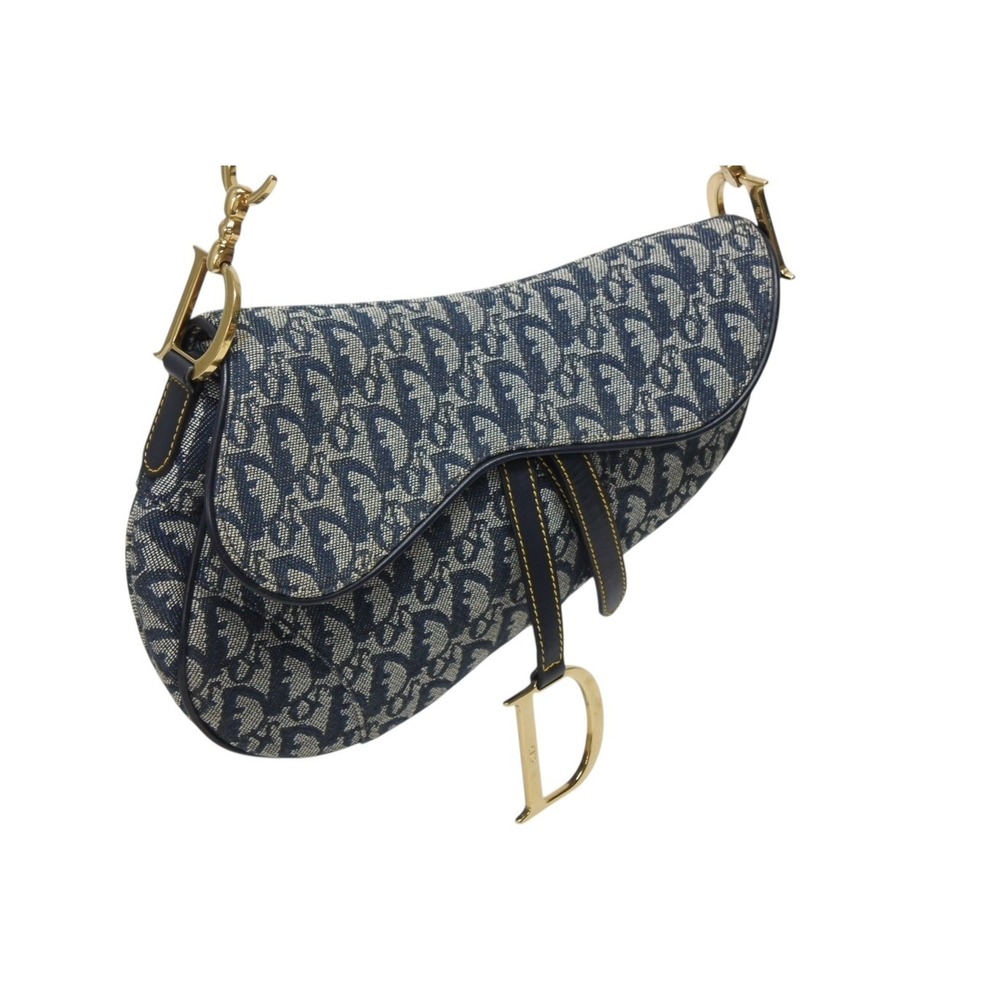 Christian Dior Trotter Saddle Bag Galliano canvas leather Navy Blue - Picture 4 of 10